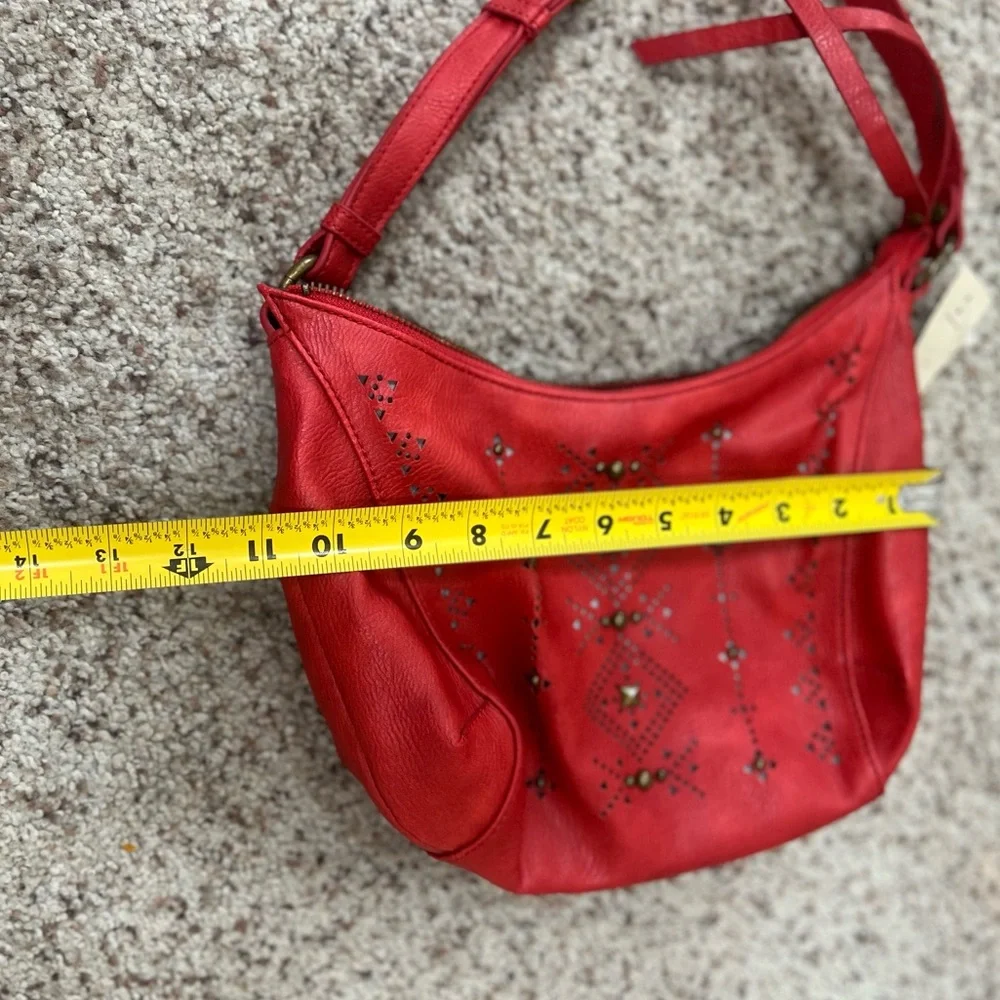 NEW LUCKY BRAND Newport‎ Red Studded Vegan Leather Small Cross-body hobo bag